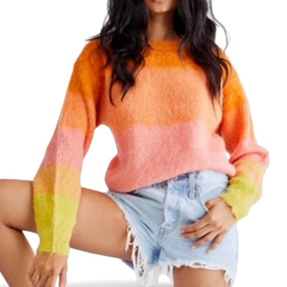 Free People Sweaters - FREE PEOPLE Autumn Sky Pullover Sweater Fluffy Stripe Slouchy Boho Preppy Size S